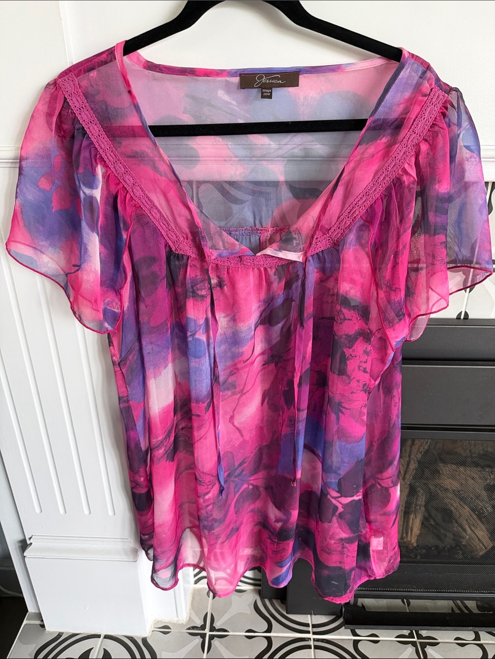 Jessica Pink & Purple Watercolor Flutter Sleeve Top